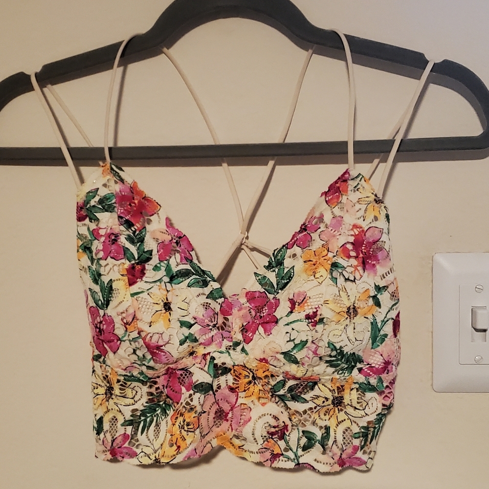 VS Pink triangle floral smocked bralette